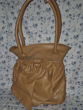 Classic Genuine Leather Camel Bow Detail Hobo Bag